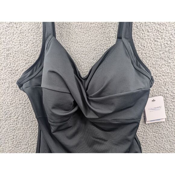 NWT Dolfin Aquashape Women's sz 22 Drape Front Black One Piece Swimsuit - Picture 3 of 10